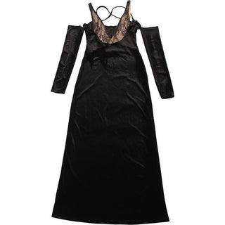 Off shoulder v neck velvet lace hem cami maxi dress