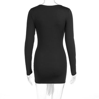 Bowknot long sleeve lace hem v neck mini dress