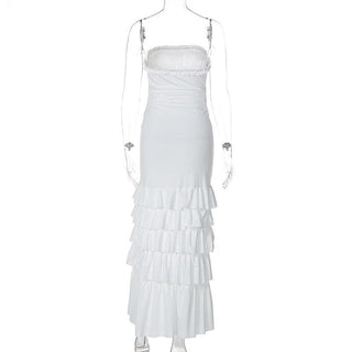 Ruffle ruched slit backless tube midi dress