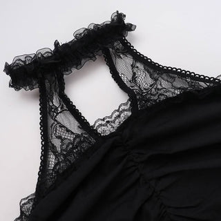 Halter ruffle hollow out lace hem cut out mini dress