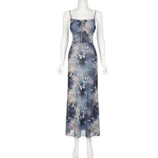 Butterfly print self tie cami maxi dress