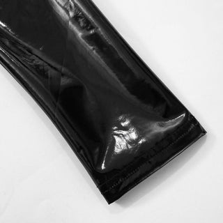 Long sleeve PU leather zip-up turnover collar pant set