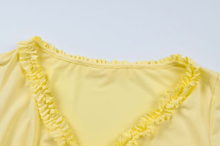 Long sleeve v neck hollow out ruffle cut out mini dress