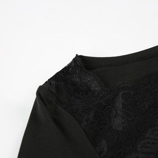 Long sleeve lace hem square neck solid top