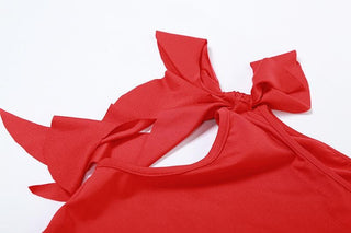 Crewneck ruffle solid self tie mini skirt set