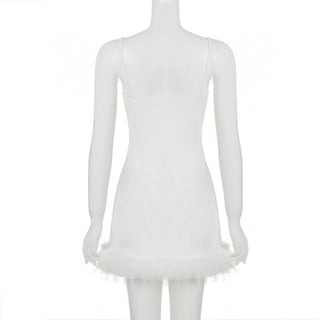 V neck fluffy cami mini dress