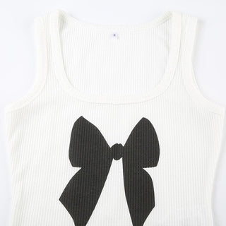 Square neck bowknot pattern ribbed tank top