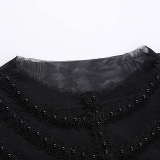 Sleeveless crewneck mesh beaded top