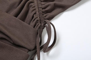 Irregular ruched drawstring buckle tank mini dress