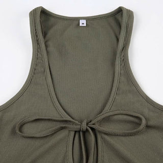 U neck self tie hollow out solid cut out maxi dress