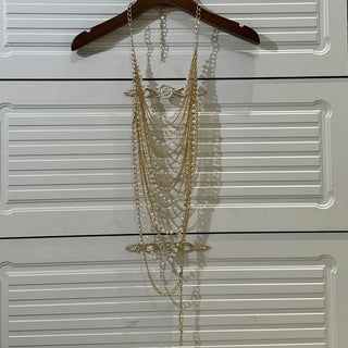 Halter metal chain beaded hollow out cut out top