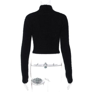 Long sleeve high neck fluffy pumpkin pattern contrast top