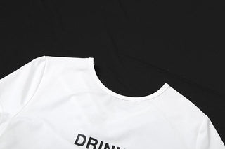 Short sleeve crewneck ruched letter print crop top