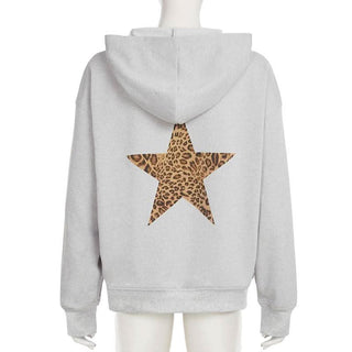 Hoodie long sleeve five-pointed star leopard print top