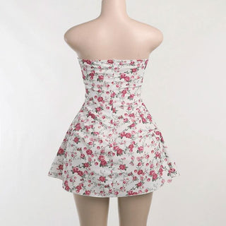 Flower print backless tube mini dress