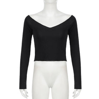 Long sleeve off shoulder solid top