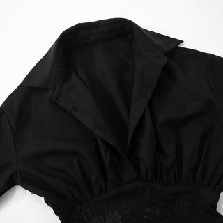 Zip-up long sleeve turnover collar embroidery mini dress