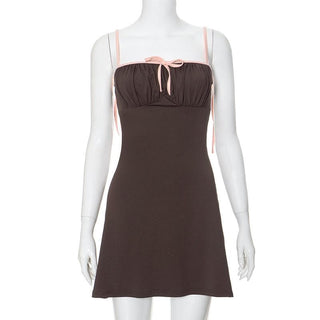 Ruched bowknot contrast cami mini dress