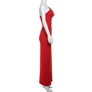 One shoulder ruched hollow out solid cami cut out maxi dress