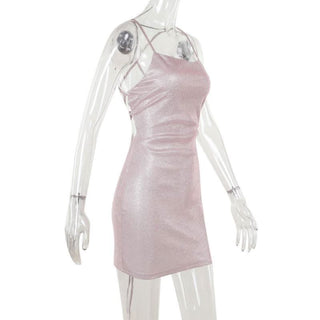 Cross back self tie square neck cami mini dress