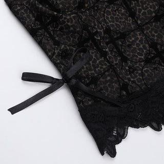 Leopard print cross pattern bowknot lace cami top