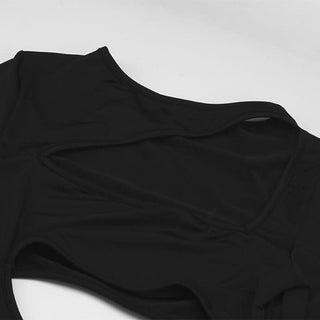 U neck long sleeve hollow out backless cut out mini dress