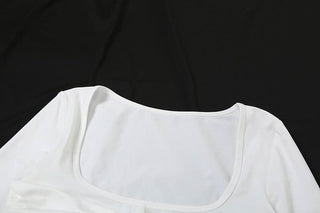 Long sleeve u neck ruched ruffle mini skirt set