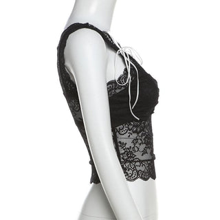 Lace bowknot ruched patchwork cami top