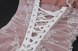 Long sleeve lace ruched shrug lace up 2 piece midi dress-final-sale