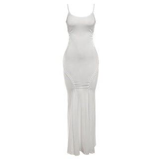 U neck hollow out solid cami cut out maxi dress