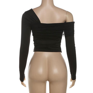 Off shoulder long sleeve ruched top