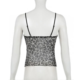 V neck velvet leopard print mesh bowknot cami top