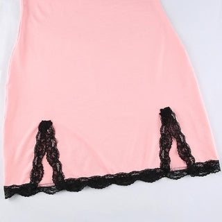 V neck slit lace hem bowknot cami mini dress