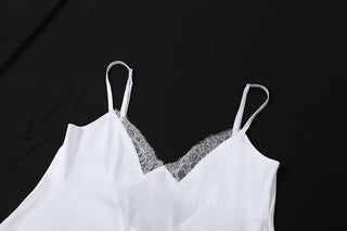 Lace hem backless solid cami mini dress