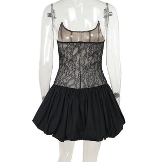 U neck corset lace patchwork tube mini dress