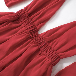 Deep v neck chiffon backless knotted ruffle mini dress