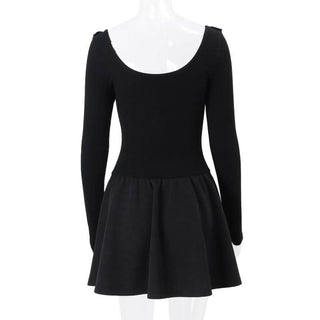 U neck long sleeve ruched ruffle mini dress