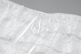 Bowknot lace backless ruffle tube mini dress