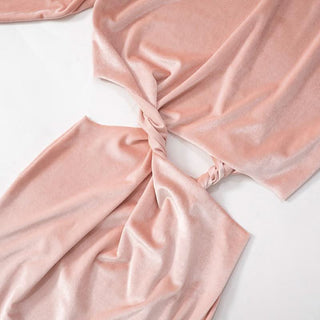 High neck long sleeve velvet hollow out knotted cut out midi dress