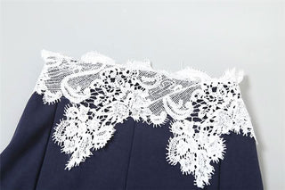 Lace patchwork zip-up maxi skirt