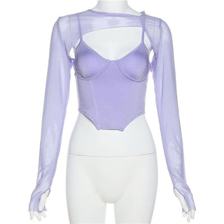 Long sleeve mesh see-through two piece set