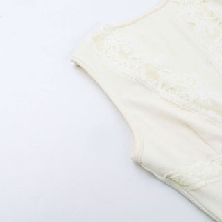 Lace hem deep V neck bowknot solid top