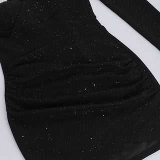 Irregular long sleeve one shoulder ruched mini dress