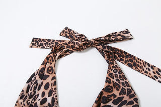 Halter cowl neck leopard print backless top