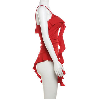 V neck irregular solid ruffle ruched cami top