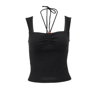 Halter sleeveless solid ruched beaded top