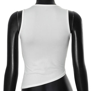 Zip-up hollow out u neck irregular solid cut out top