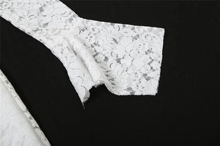 Long flared sleeve v neck lace self tie mini dress