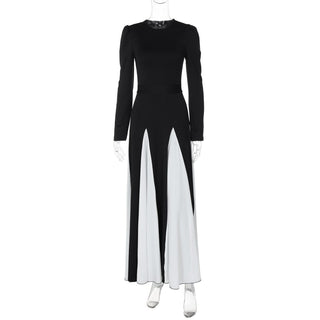 Long sleeve contrast self tie maxi dress