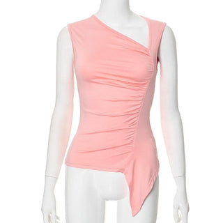 Ruched irregular ruffle solid tank top